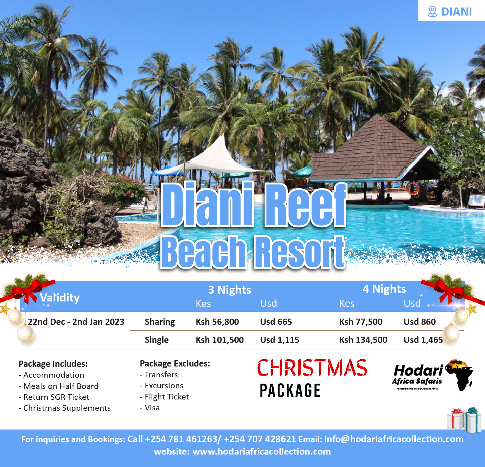 Diani Reef Beach Resort Christmas 2022 Package