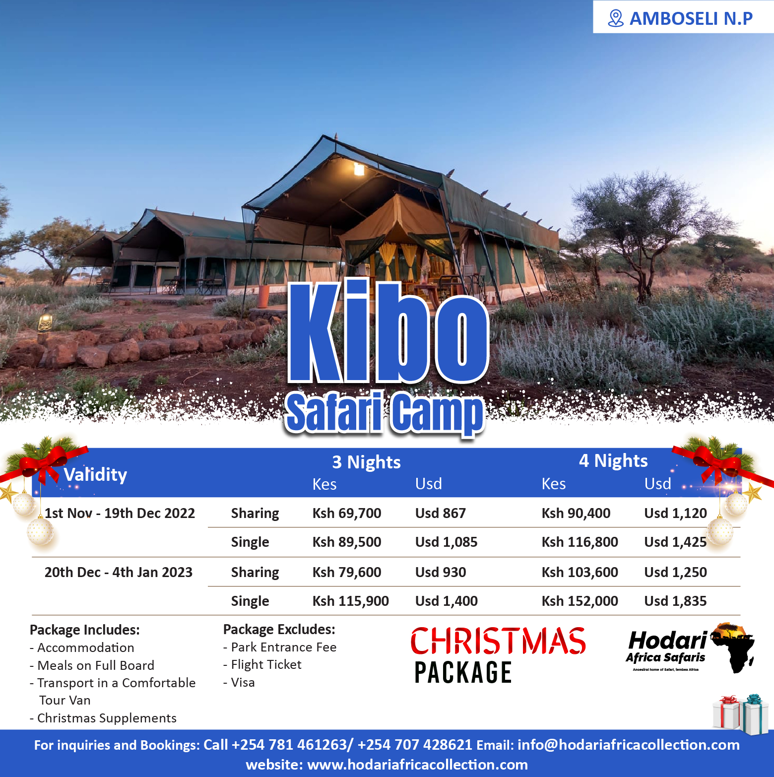 Kibo Safari Camp Christmas 2022 Package