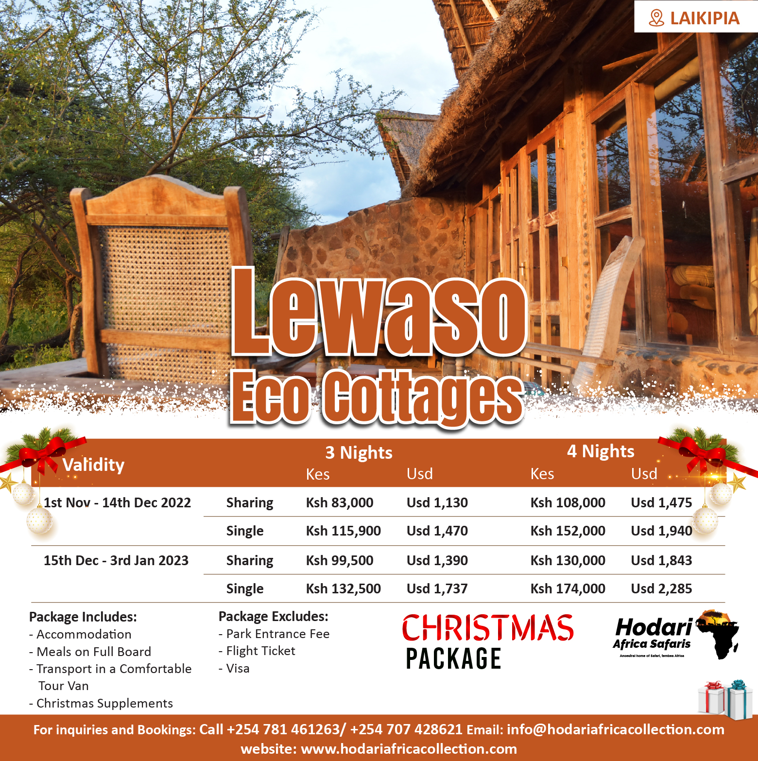 Lewaso Cottages Christmas 2022 Package