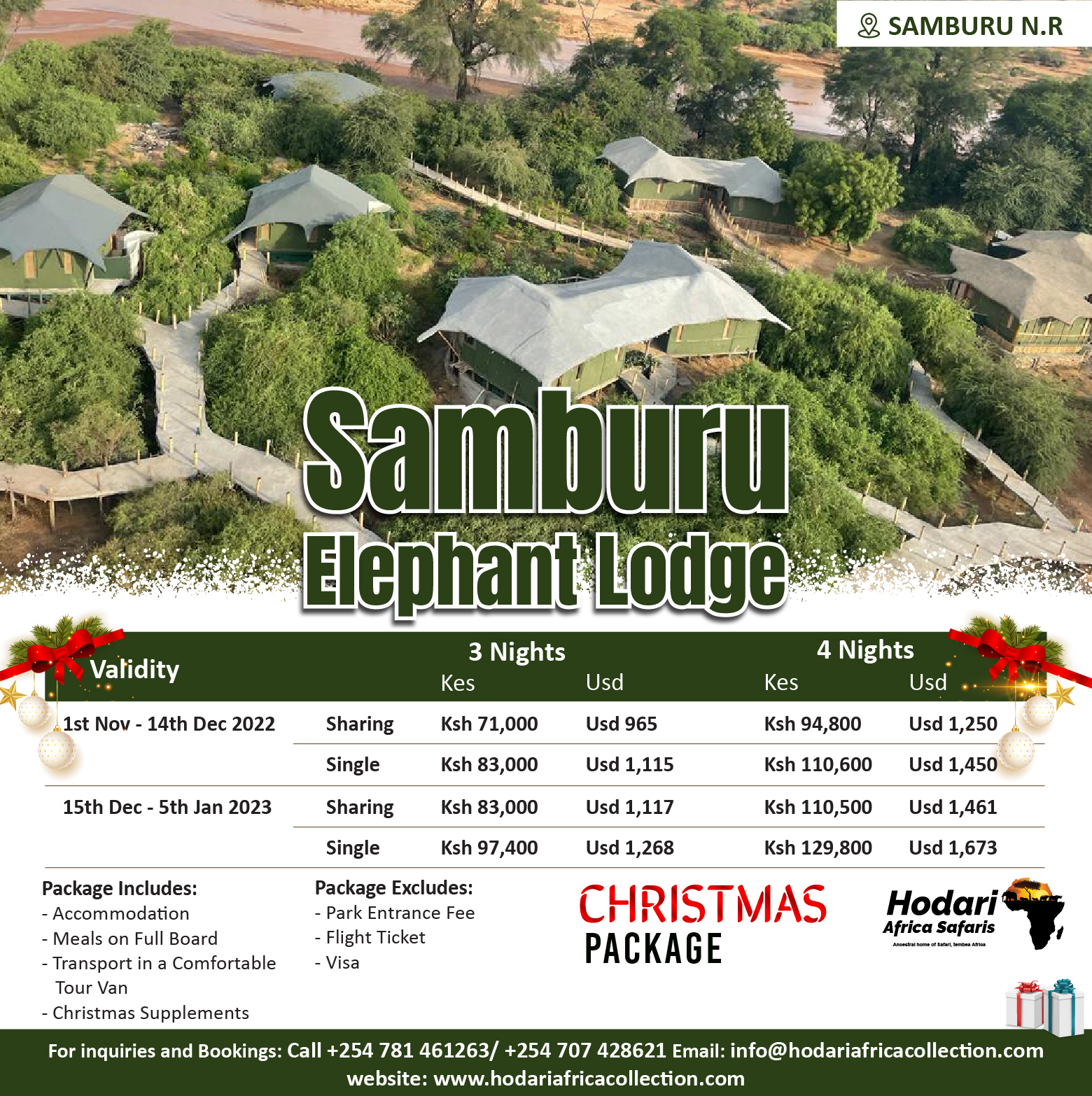 Samburu Elephant Lodge Christmas 2022 Package